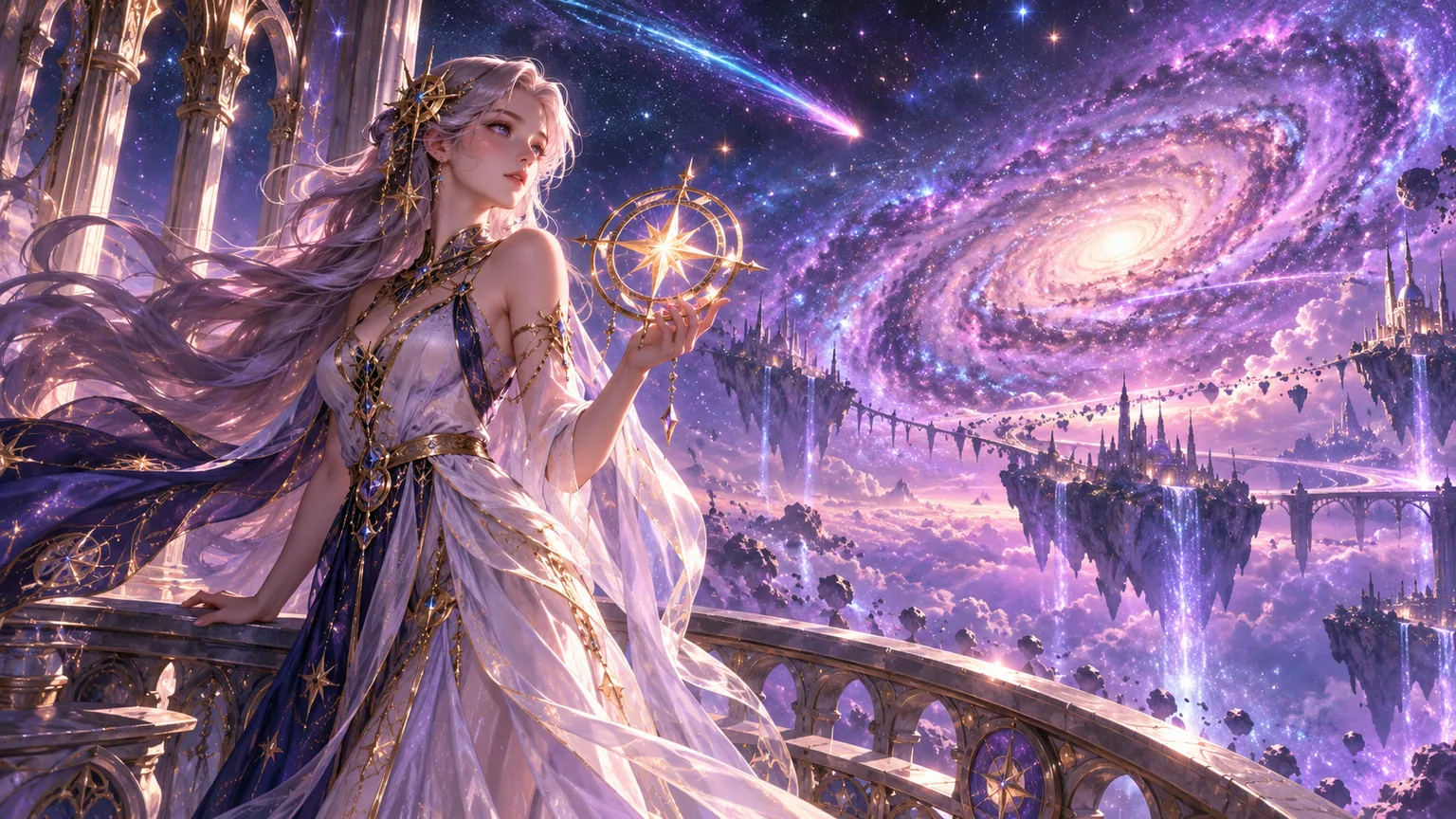 Original adult celestial guardian holding a star compass above a galaxy