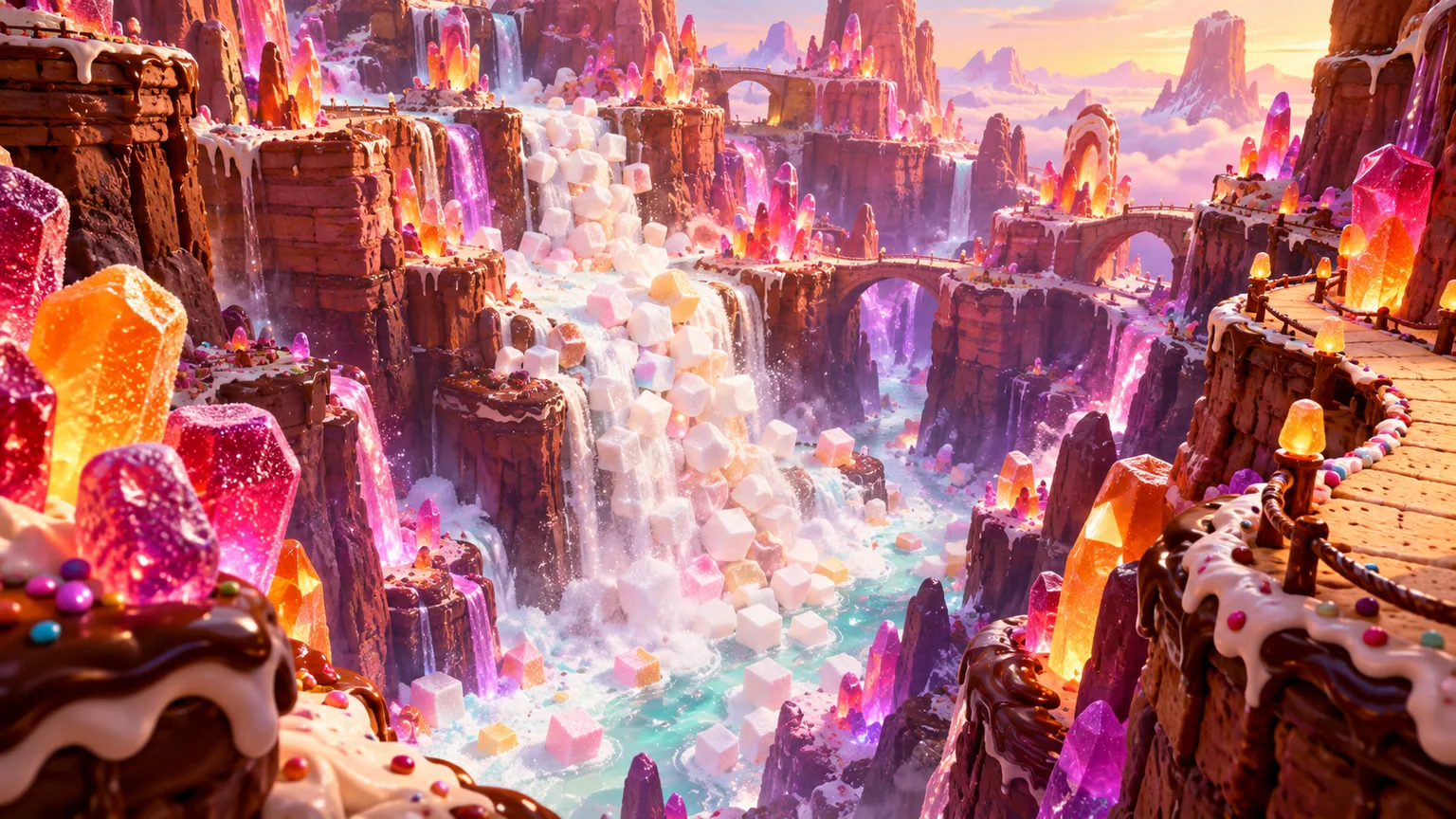 Original candy canyon with gummy crystals and cascading sugar cubes